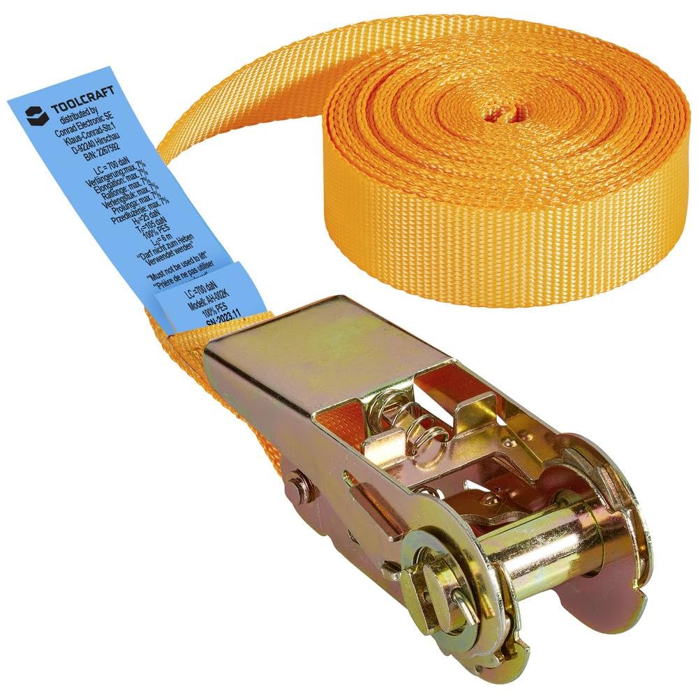 TOOLCRAFT Cinghia Di Serraggio LC 125 DaN – 3m X 25mm, Morsetto A Scatto Per Fissaggio Veloce