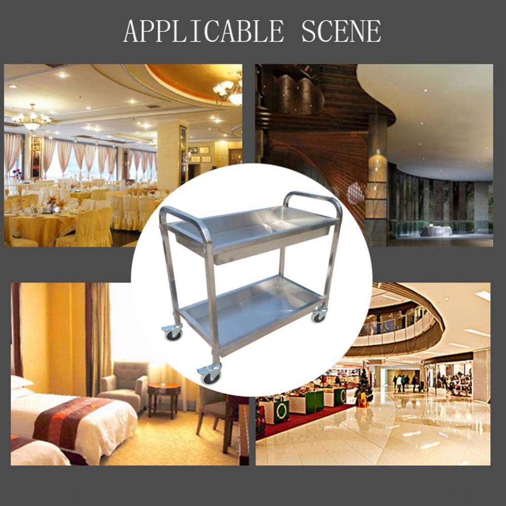 Carrello portavivande in Acciaio Inox a 2 Ripiani con Ruote, Carrello da Cucina, Carrello da Portata, ripiano portaoggetti per Catering con Ruote bloccabili per Hotel, ristoranti,