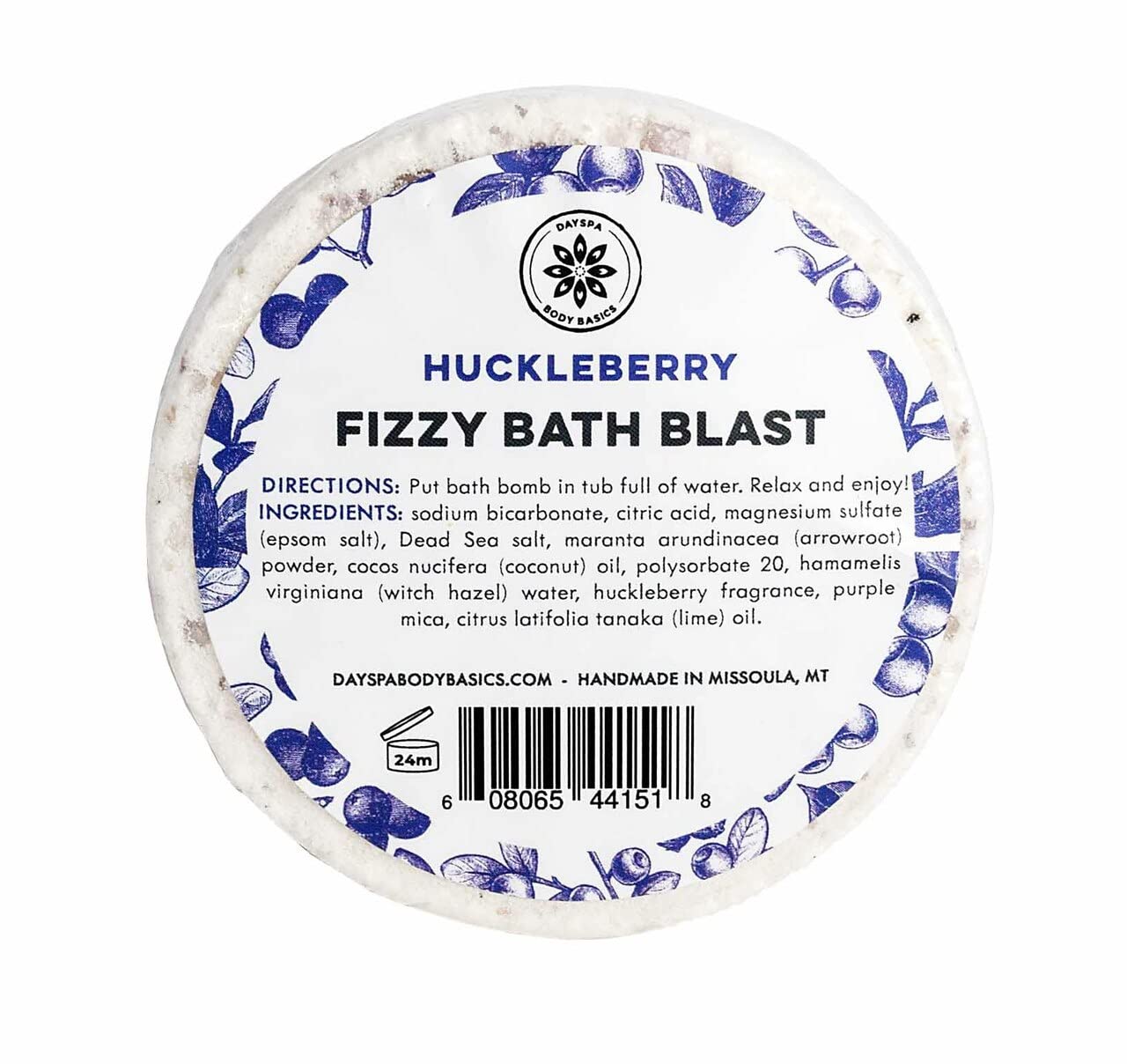 Huckleberry All-Natural Fizzy Bath Blast - Vegan Bath Bomb Made with Pure Essential Oils to Help You Relax, Hypoallergenic, Plant-Derived, Handmade in USA by DAYSPA Body Basics