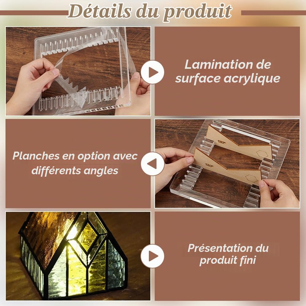 BENECREAT Outil de Calage d'angle en Mousse 3D pour Vitrail Cadre de Disposition de Vitrail avec 12 Outil en Feuille de Bois pour Souder Les Vitraux Ensemble à Différents Angles