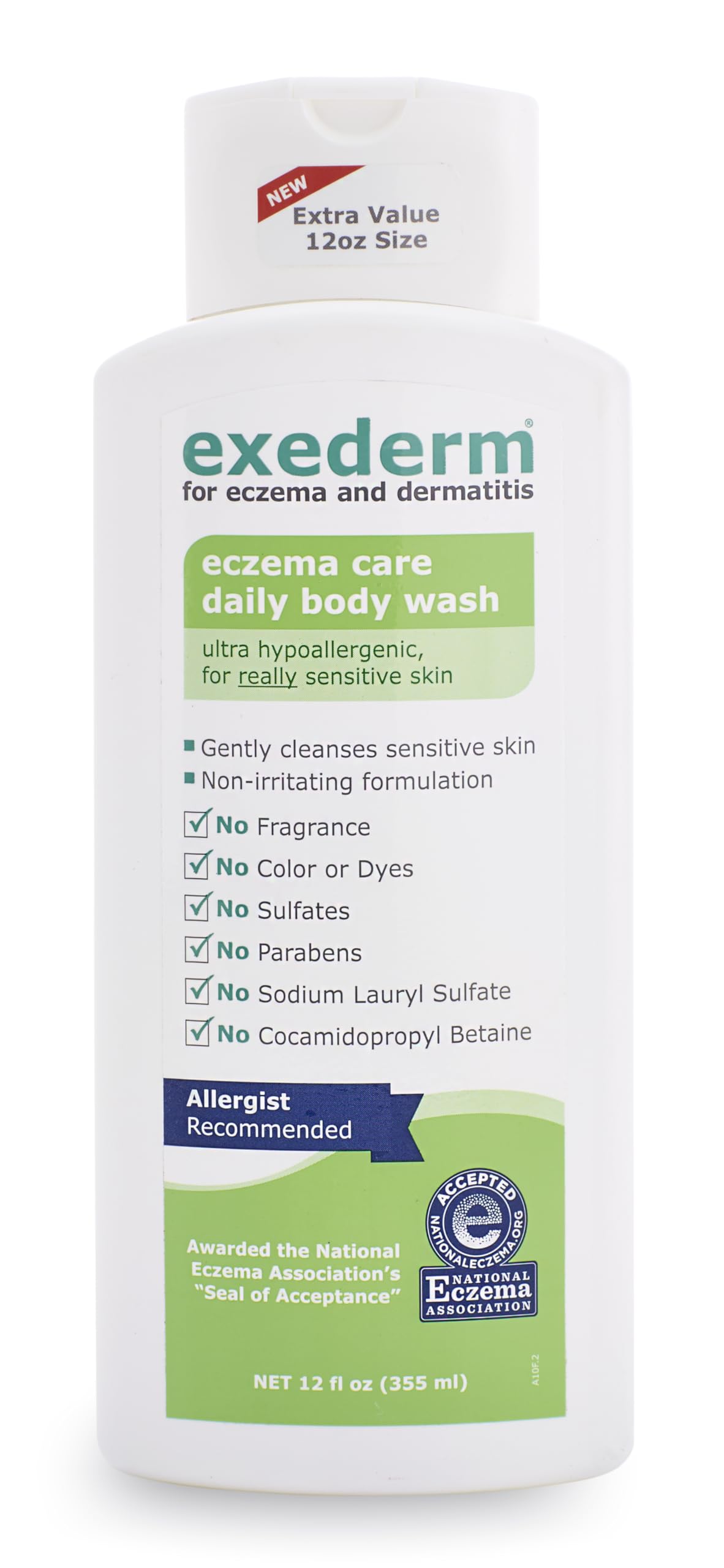 Exederm Body Wash for Eczema & Dermatitis, 12 Fl Oz, Ultra Sensitive Non-Irritating Bodywash, Gentle, Moisturizing Anti-Itch Cleanser for Red, Itchy,