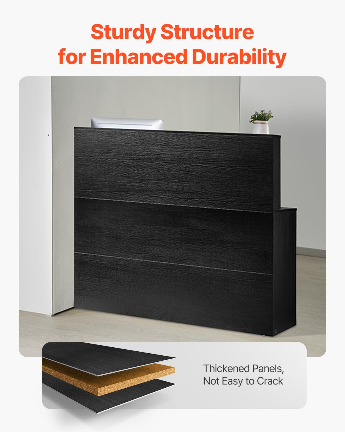 VEVOR Banco Reception 1600 x 600 x 1110 mm Tavolo da Banco Rettangolare, Tavolo di Vendita per Ufficio con Luce a LED, per Registratori di Cassa, Hall, Saloni di Bellezza e Uffici, Nero e Marrone
