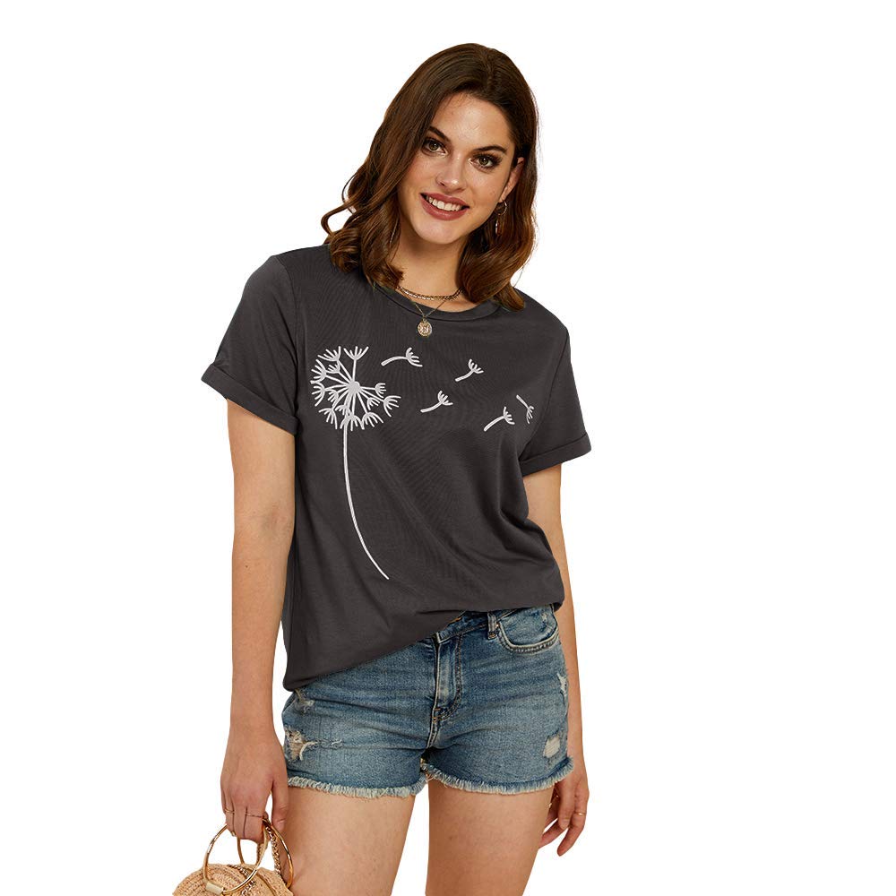 Cicy Bell T-Shirt da Donna con Stampa Dente di Leone T-Shirt Grafiche Carine T-Shirt in Cotone Estivo A Maniche Corte Girocollo