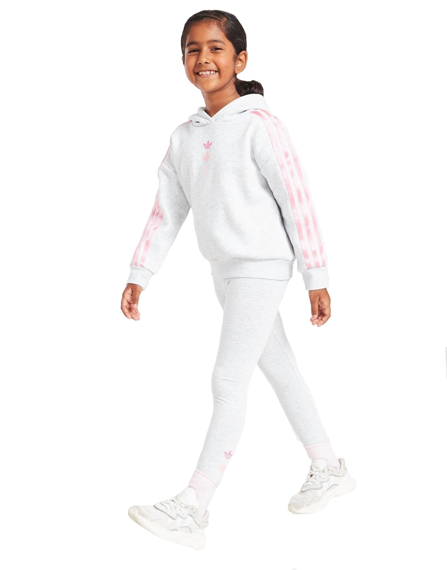 adidasOriginals Girls Hooded Tracksuit Trefoil Repeat Hoodie Leggings Set Marl Grey HR6596 New (UK, Age, 5 Years, 6 Years, Regular)