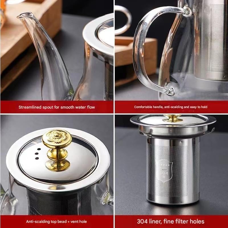 Glass Tea Pot with Stainless Steel Infuser || Large Capacity Transparent Tea Kettle with Lid & Handle || Great for Loose Leaf Tea, Blooming Tea, Tea Bags & Fruit Infused (500ml Tea Pot) - Image 6