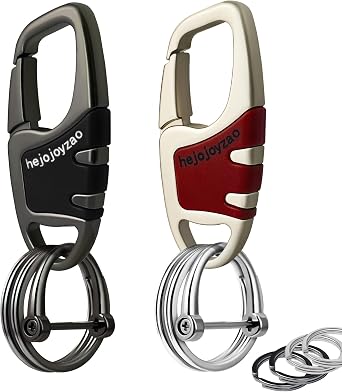 Keychain Carabiner Clip, Heavy Duty Belt Loop Key Ring Holder | Durable metal build, mens EDC accessory, 4 key rings, secure locking D-ring, fits belt loops, holds home, car key fobs