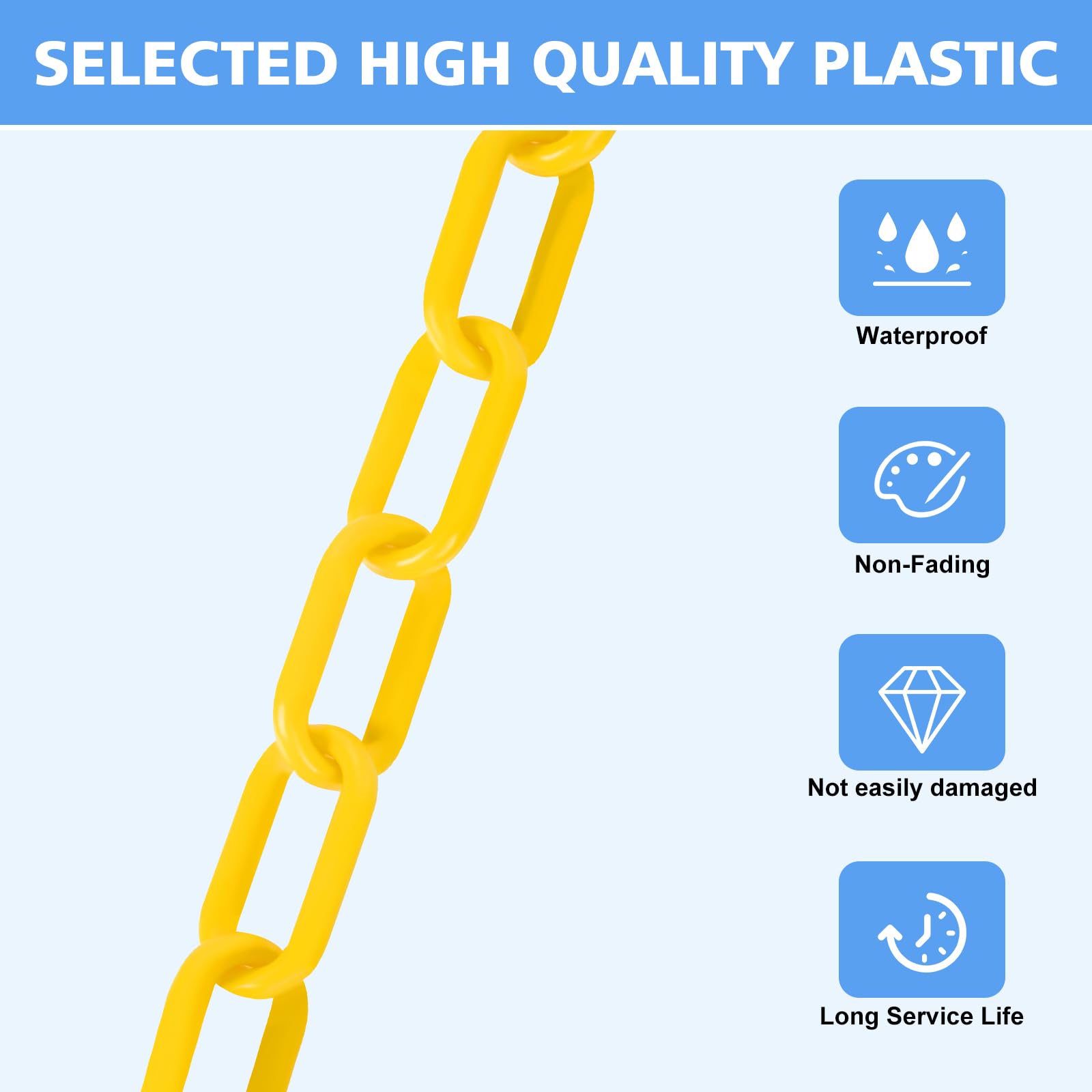 Chaîne en plastique de 30 m, chaîne de barrière de sécurité jaune de 3,5 cm, chaîne de sécurité facile à couper pour le contrôle des foules, les alertes, le stationnement, les barrières,