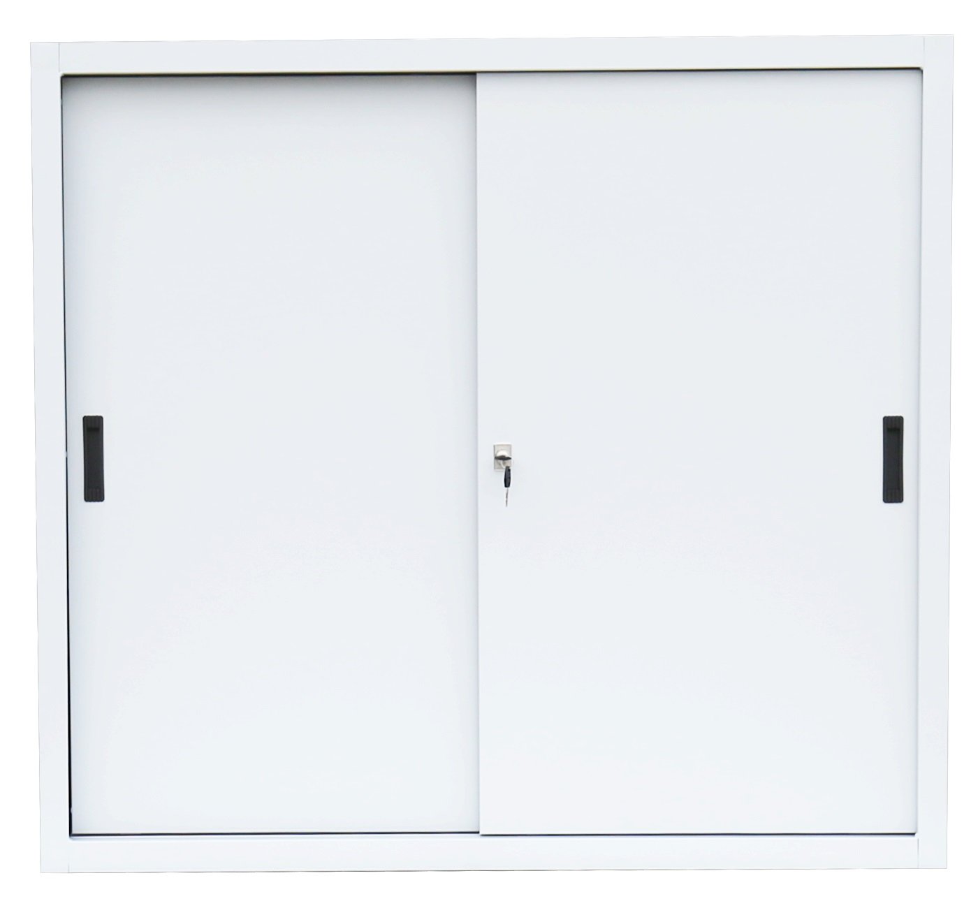 Schiebetürenschrank komplett montiert weiß 109x120x45cm Büro Aktenschrank Sideboard aus Stahl Schwebetürenschrank 550147