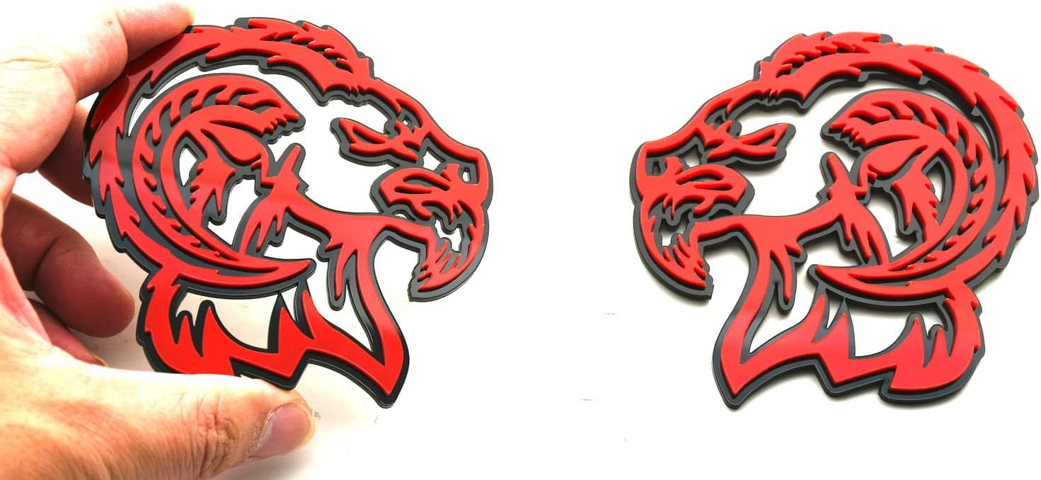 Pair New Custom Head Emblems Angry Goat Right Left Badge Compatible with TRX Ram Charger Challenger Silverado F150 Sierra Badge Hellcat (Black Red)