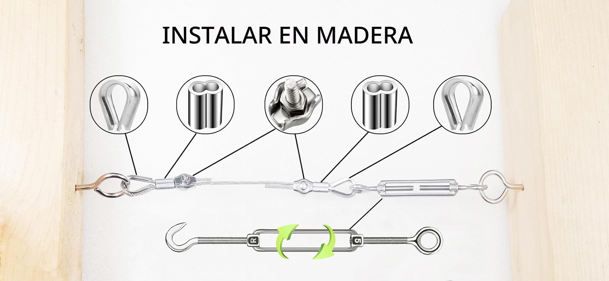 95Pcs Kit de Cuerda de Acero Inoxidable Kit de Luces para Exteriores Kit de Suspensión de Cuerda, Cable de Cable de con Tensor y Ganchos Cable de Acero Inoxidable 50m