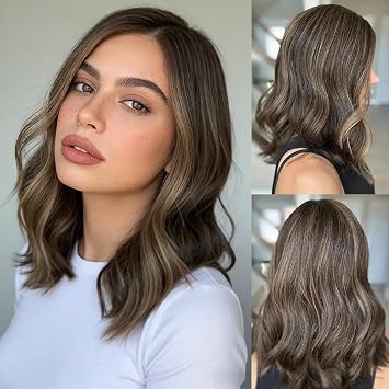 HD Lace Frontal Wig Premium Chestnut Brown Balayage Wave Wig Pre plucked Natural Hairline Heat Resistant Fiber Wig for Daily Use