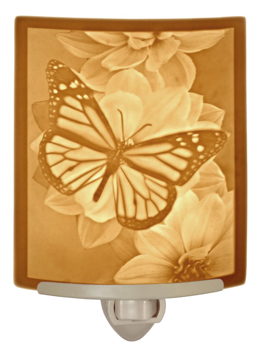 The Porcelain Garden Monarch Butterfly Night Light, Porcelain Lithophane, Decorative Wall Plug in Accent Light for Bedroom, Kitchen, Bath, Hallway