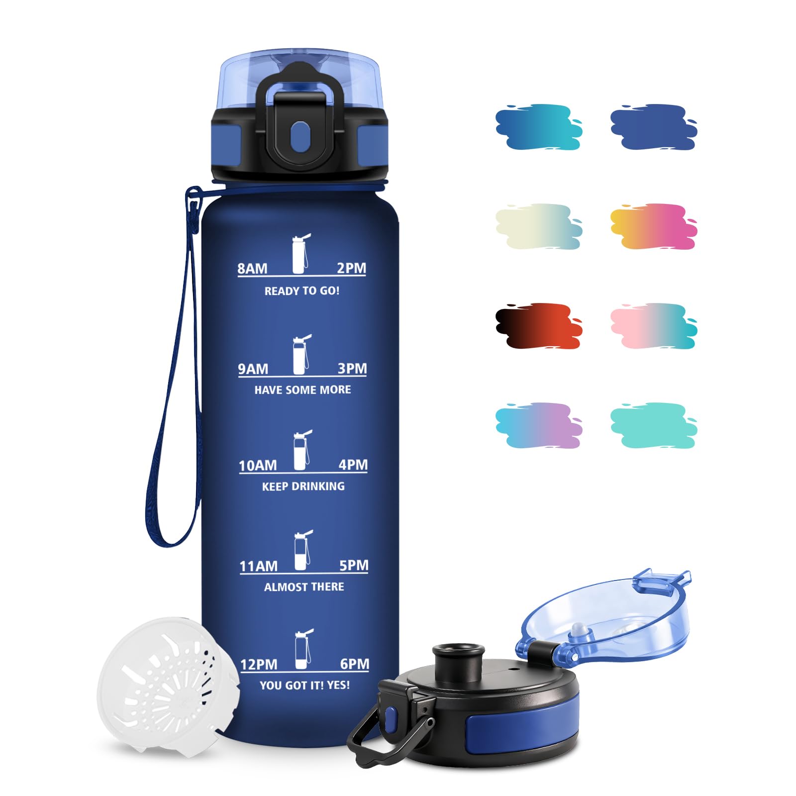 Borraccia 1L, Borracce con Indicatore del Tempo Motivazionale, Borraccia senza BPA, Bottiglia con Filtro, A Prova di Perdite, Borracce per Adulti, Scuola, Ufficio