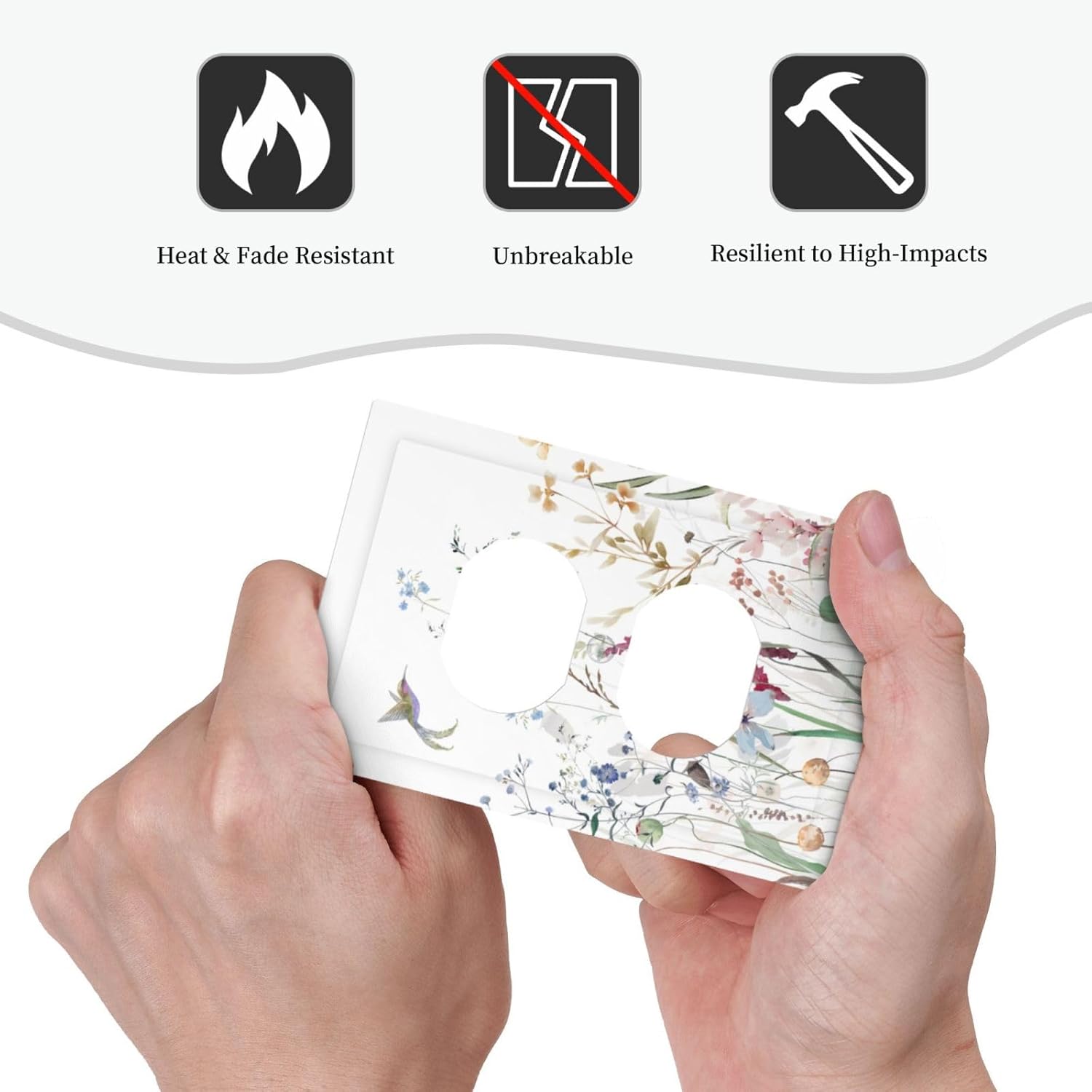 Wildflower Floral Bird Beige Blue Flower Watercolor Blossom Plant Duplex Outlet Cover Light Switch Wall Plate Decorative Electrical Switchplate Faceplate for Bathroom Kitchen Bedroom Decor 5 * 3