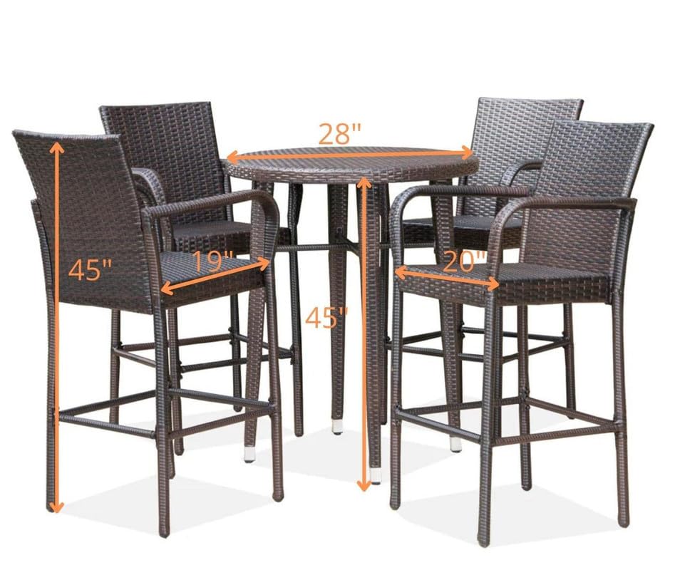 Image of OUTLIVING Patio Counter Height Rattan Wicker Bar Set with Round Table and 4 Bar Stools | Multipurpose 4 Seater Outdoor Furniture for Backyard, Garden, Balcony, Poolside, Porch, and Courtyard (Brown)