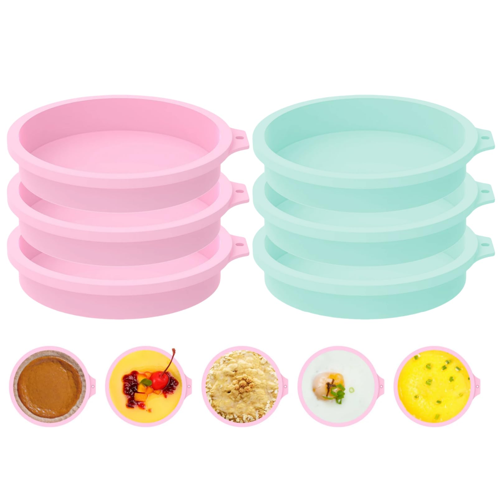 6 Pack Air Fryer Egg Mould Round Silicone Layer Cake Mold Silicone Chocolate Mousse Cake Mould Layer Rainbow Cake Round Mould DIY Dessert Cake Baking Tools（4''）