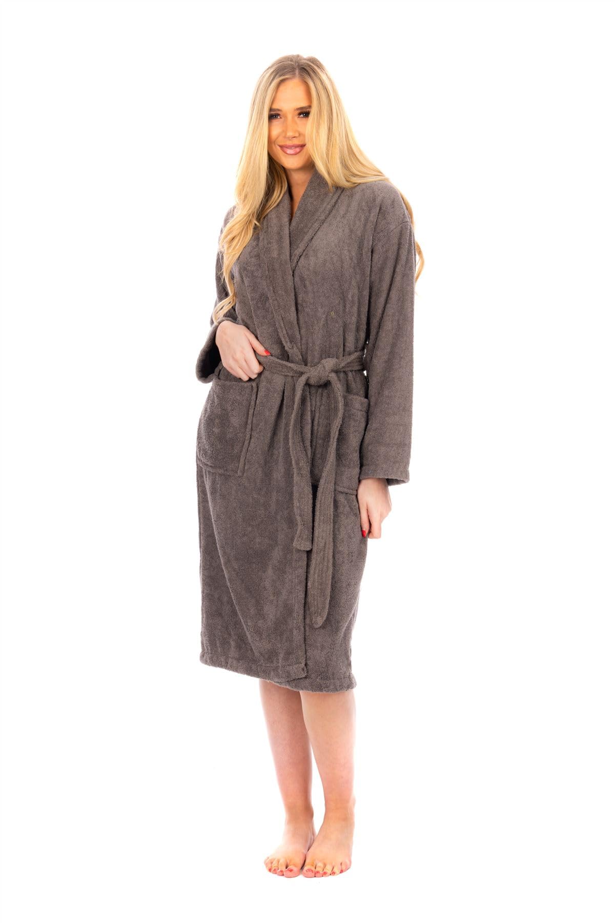 Adore Home Women's Slate 100% Cotton Bathrobe Terry Towelling Shawl Collar Bath Robe Dressing Gown, Xl