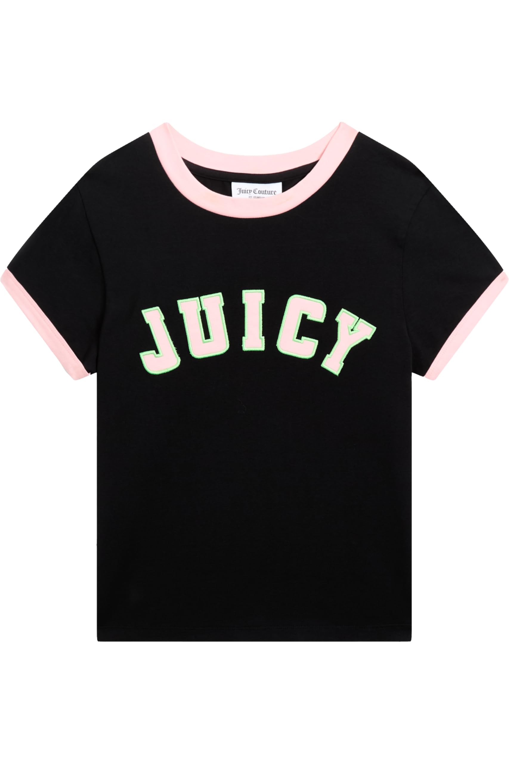 Juicy Couture Women's Collegiate Figubetontes T Shirt Top Oberteil mit Applikationen Versch. Farben, Black, S