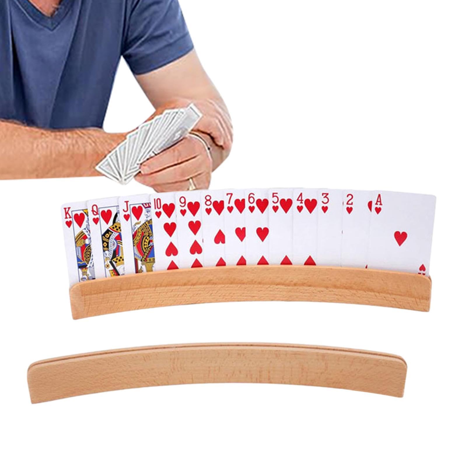 Hitburu Hands Free Card Holder for Playing Cards | Playing Card Holders for Seniors Kids, Set of 2, Hands Free Curved Wooden Card Holder for Family Card Game Night, Bridge, Poker Parties