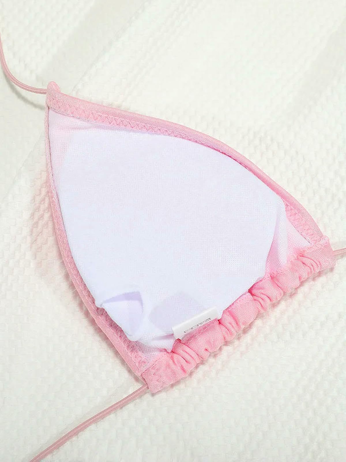 Damskie trójkątne bikini z poliestru i elastanu | Trójkątne bikini typu halter ze złotym krawatem z koralików