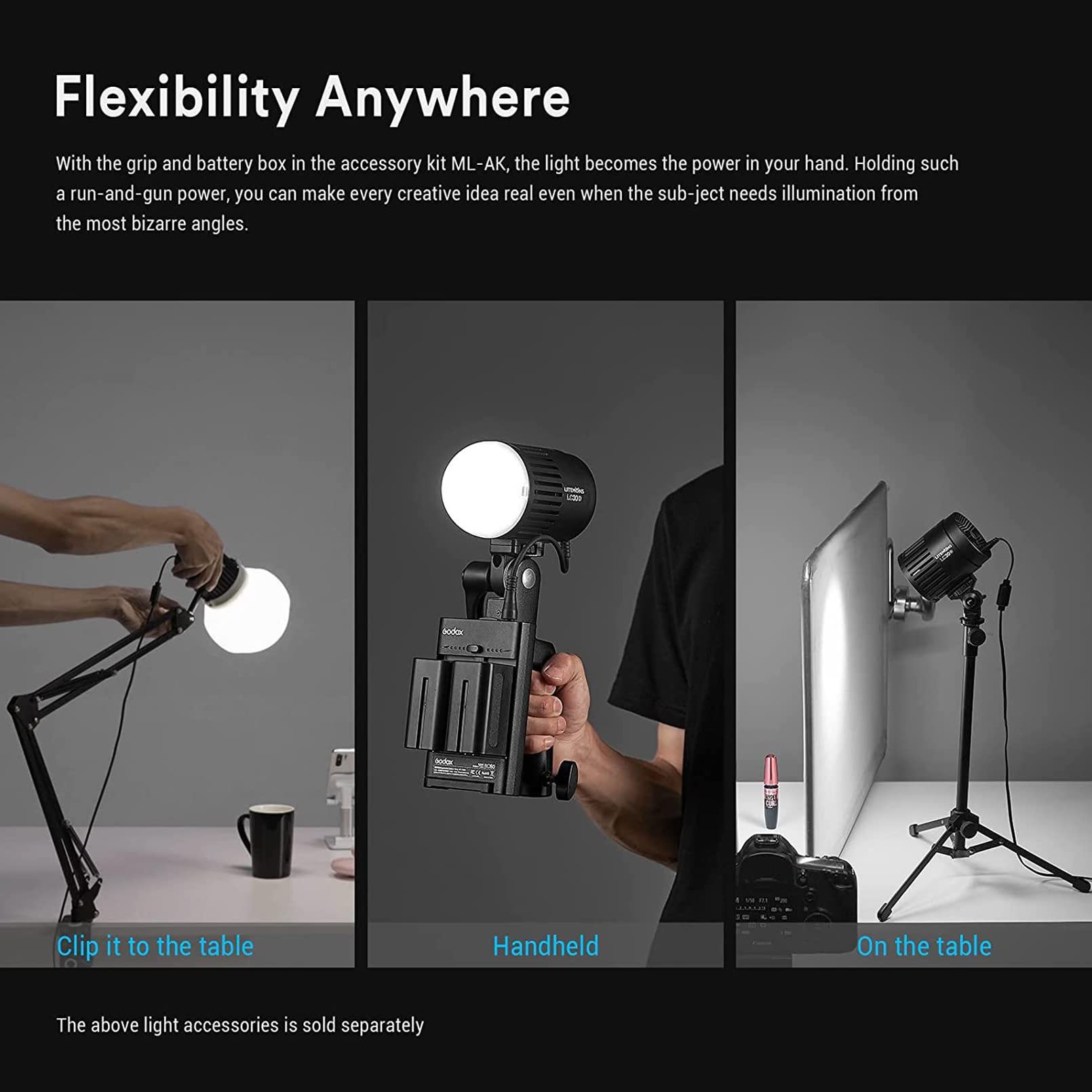 Godox LC30D Litemons Lampada da Tavolo a LED, CRI 95+/TLCl 96+, 8 Effetti di Luce Preimpostati, Dimensioni della Tazza, luce a LED per Riprese Desktop, Streaming Live, Fotografia di Piccoli Prodotti