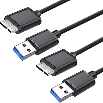 Micro USB 3.0 Cable 2 Pack, 1.6ft USB 3.0 A to Micro B Cable Cord Compatible with Camera, Seagate External Hard Drive, WD Western Digital My Passport and Elements Hard Drives