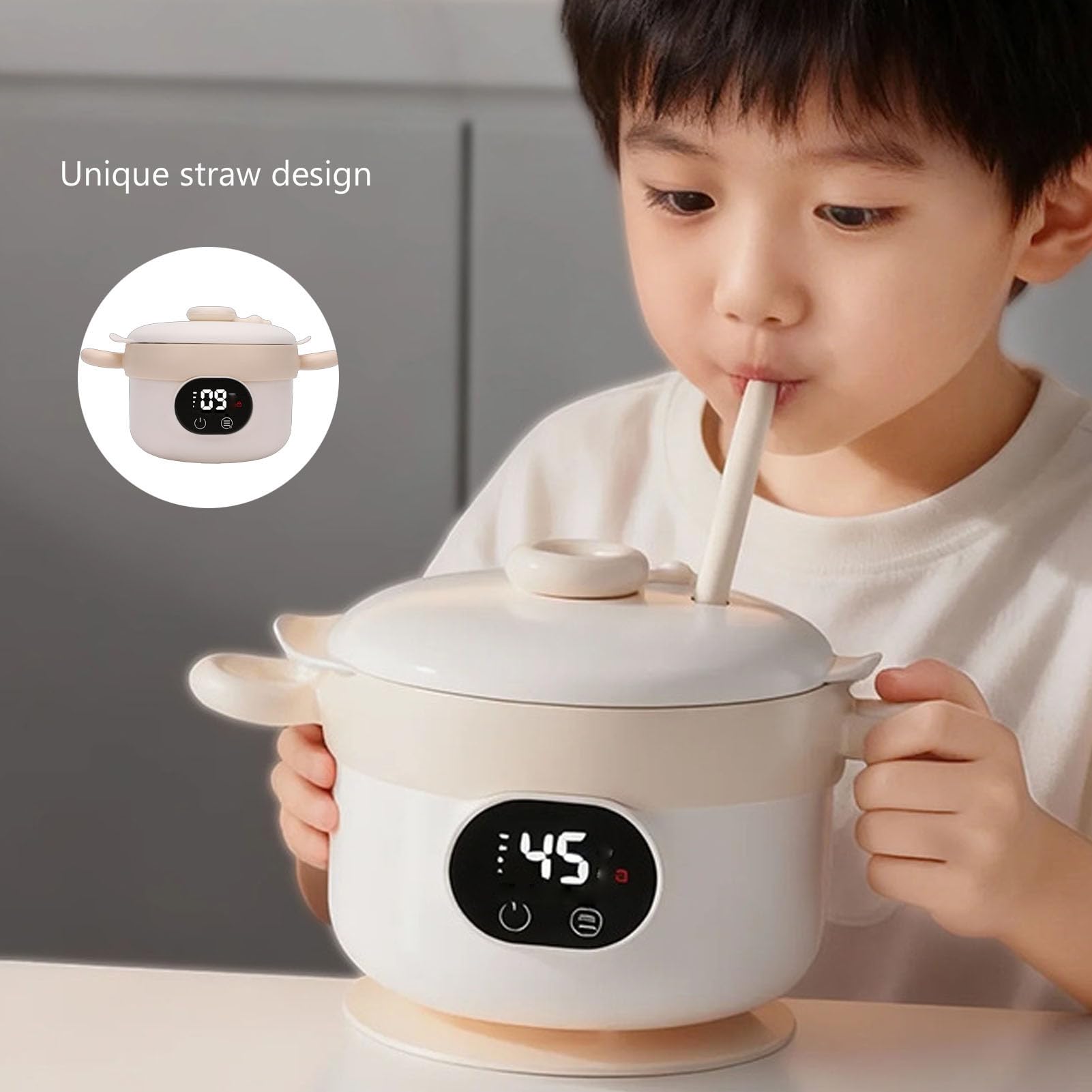 Bewinner Ciotola per Alimenti per Bambini a Temperatura Costante Riscaldamento Portatile Intelligente per Pasti per Bambini 185x125x105mm 1 unità (albicocca al latte)