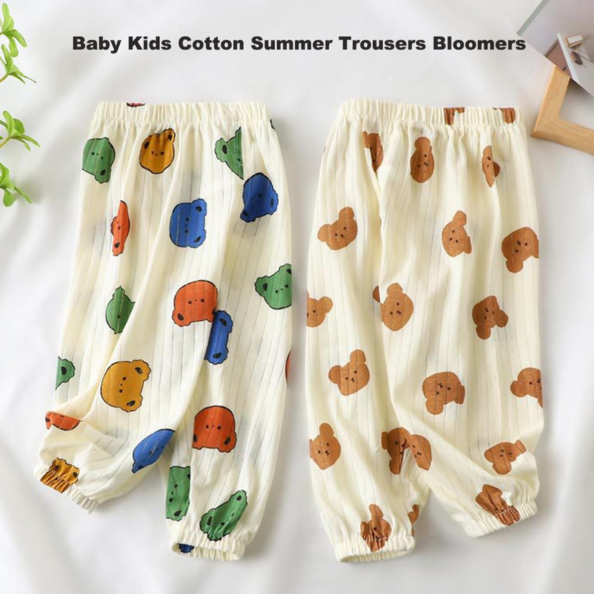 Lot de 3 Pantalon Bloomers Été pour Bébé Garçon Fille Pantalon Sarouel Taille Elastique en Coton Pantalons Bouffant à Imprimé Pantalons Décontracté Jogging pour Tout-Petit Enfant 6 Mois-5 Ans