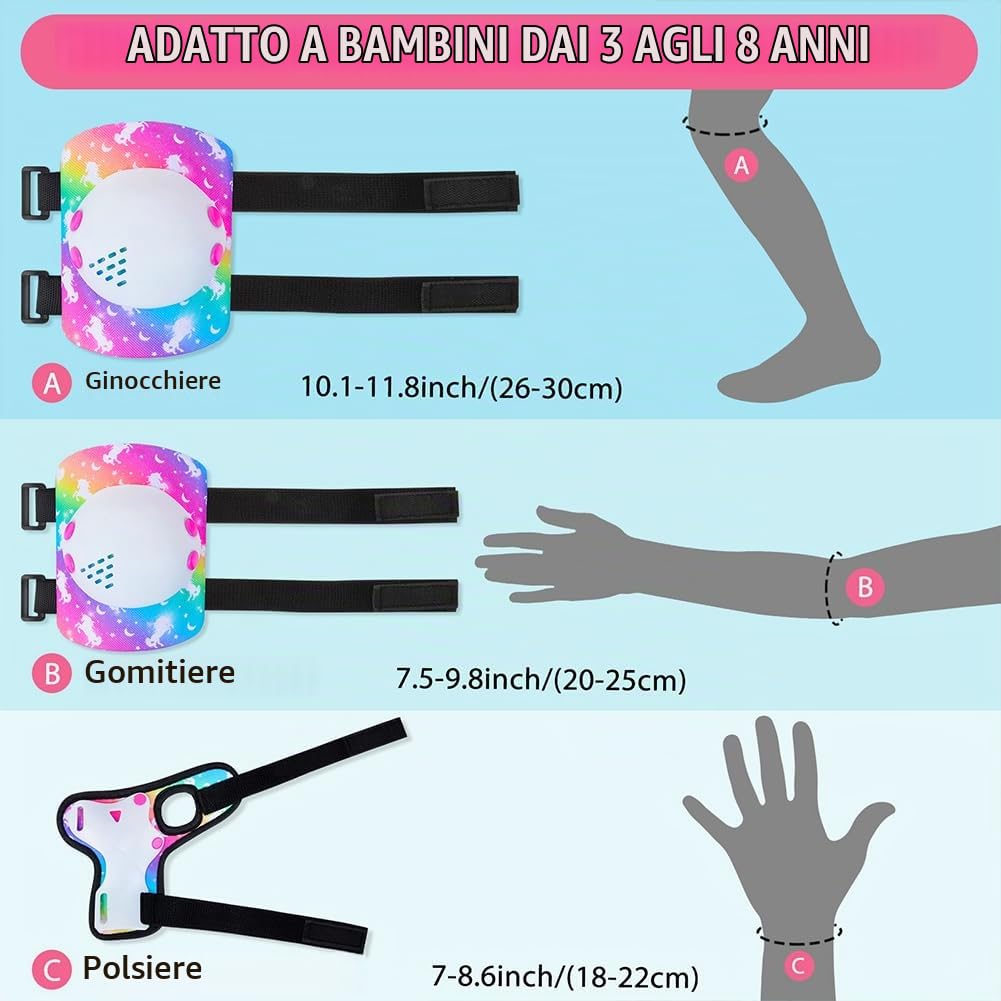 Protezione Pattini Bambina, Set Protezione Pattini Bambina Ginocchiere Regolabili, Adatti per Protezioni Skateboard Bambino, Ginocchiere Bici Bambino