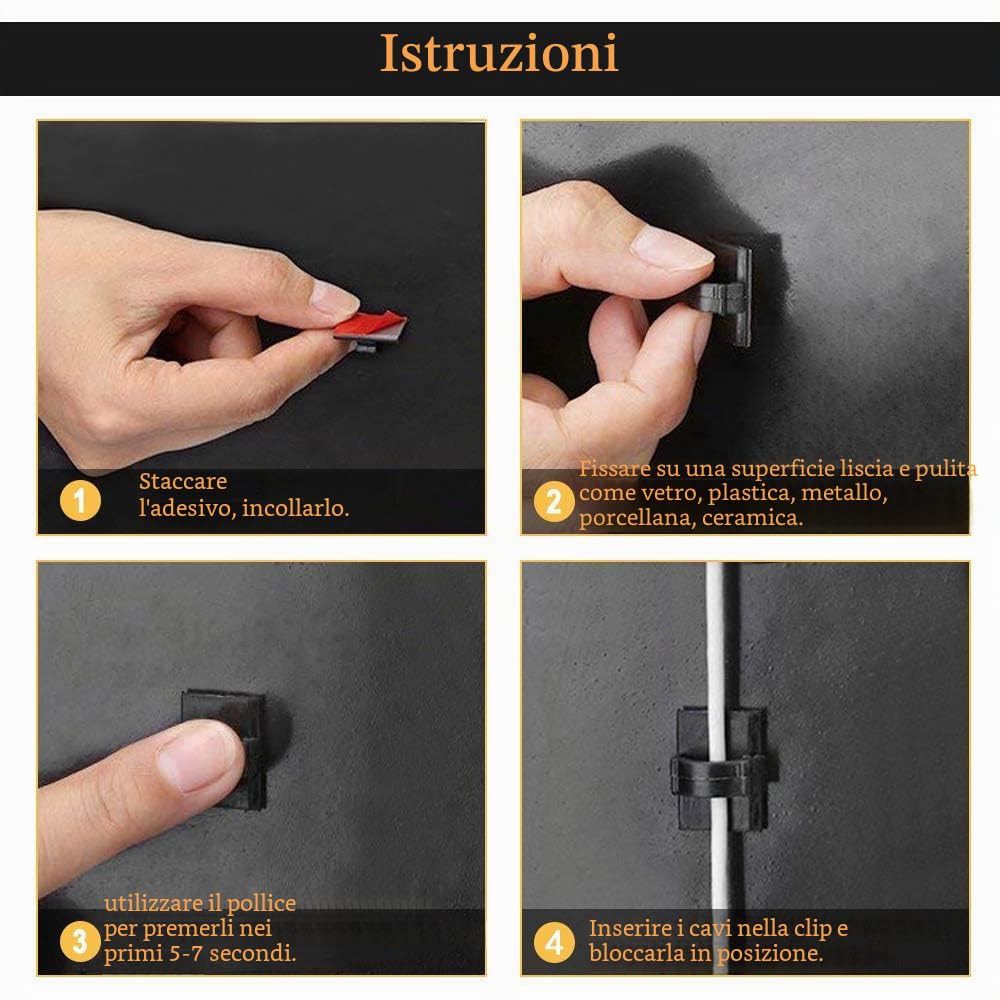 Fermacavi Adesivi 3M 100 Pezzi Clip per Cavi da Esterno Organizzatore Regolabile Nero