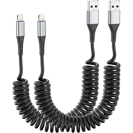 Jukekul Coiled Lightning Cable [2 Pack, 3FT Nylon Braided, MFi Certified]