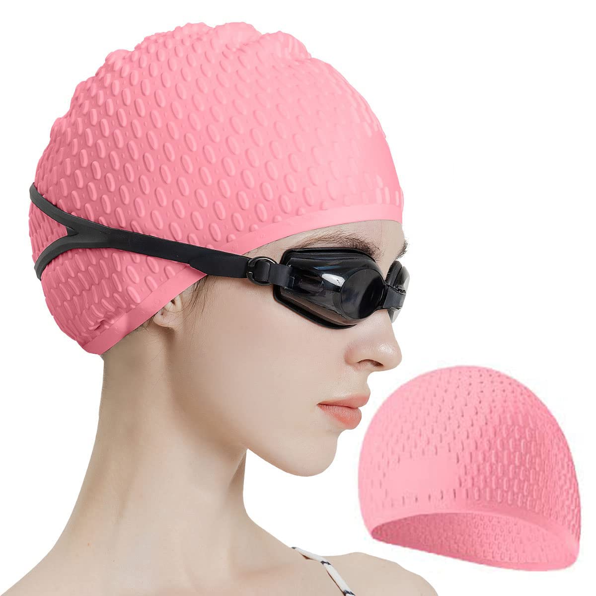 Sponsored Ad – Arabest Silicone Swim Cap - Comfortable Swimming Cap for Curly Short Medium Long Hair, Waterproof Swimming Cap for Women and Men, Swim Cap Keep Hairstyle Unchanged (Pink)