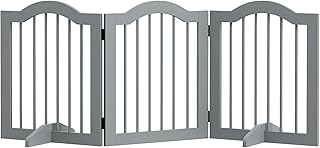 PawHut Freestanding Pet Gate Barrier 3 Pannel w/Support Feet Light Grey