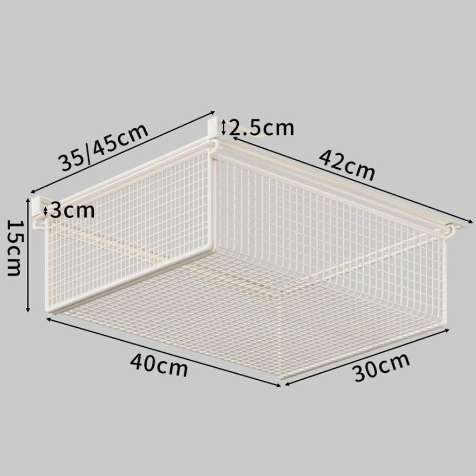 Panier à Tiroir Coulissant Suspendu, Boîte de Rangement pour Petits Objets, Tiroir de Rangement Facile à Installer pour Armoires de Bureau, Blanc, M