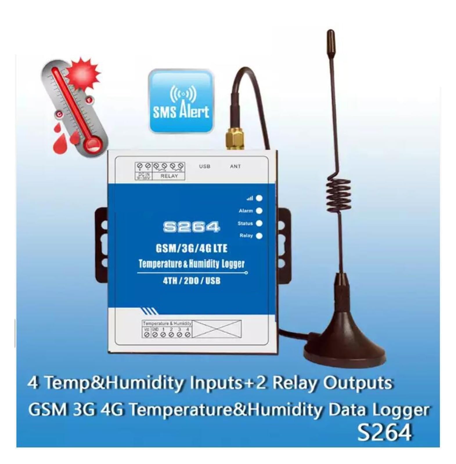 Garagentoröffner, Drahtloser Temperatur-Feuchtigkeits-Datenlogger 3G 4G LTE-Überwachungssystem Ferndatenerfassung RTU mit Temperatursensor(2G y temp sensor)