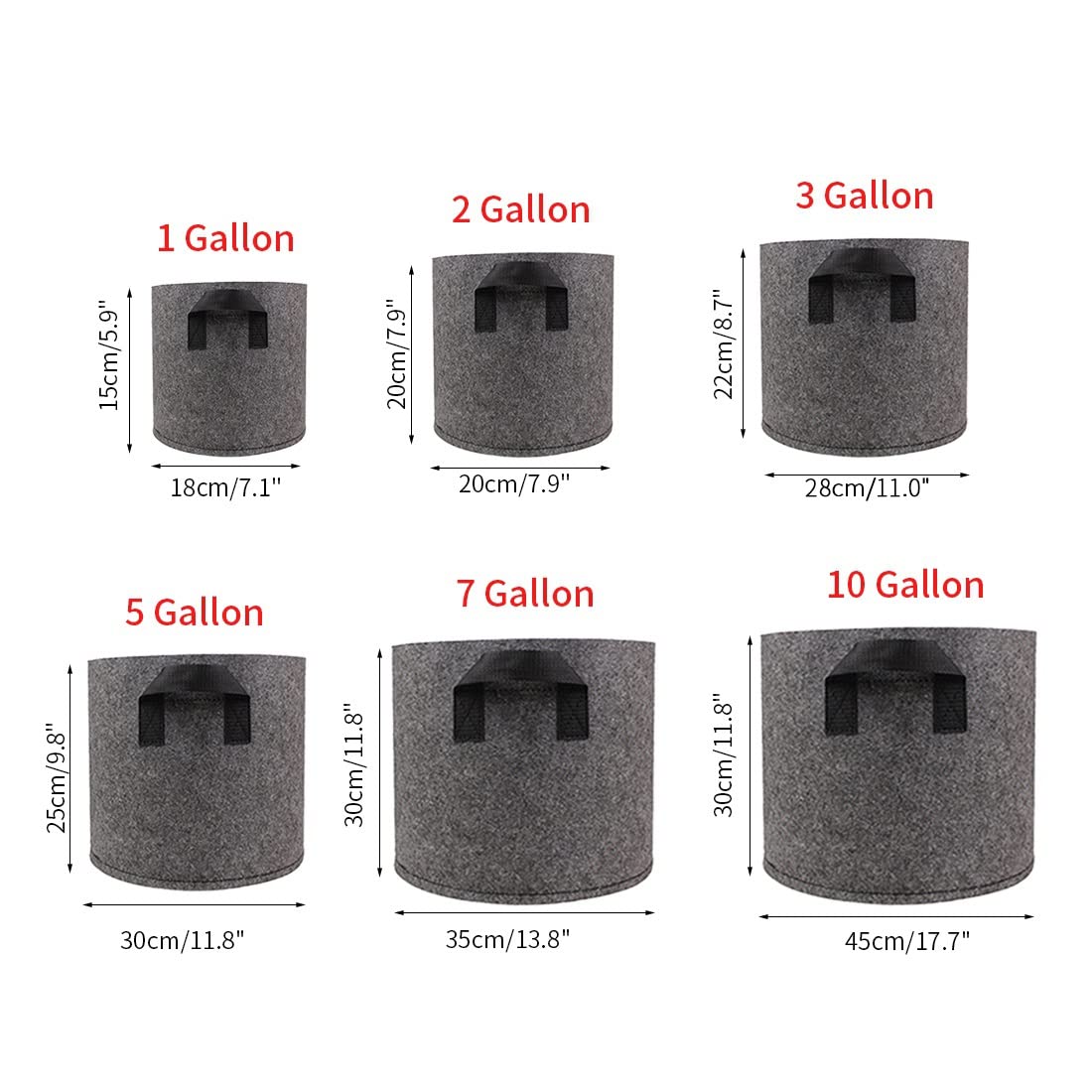 Bolsa de Cultivo de Fieltro de 5 uds. De galones, macetas de Cultivo de Tela para Plantas, Bolsa para jardineras, macetas para Verduras con Asas, macetas para Plantar