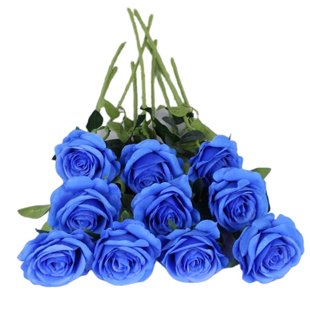 8 Pcs Artificial Silk Flowers Realistic Roses Long stem Fake Roses in Bulk for Table Centerpieces Arrangement and Bridal Wedding Festival Decor Flower Arrangement (Blue)