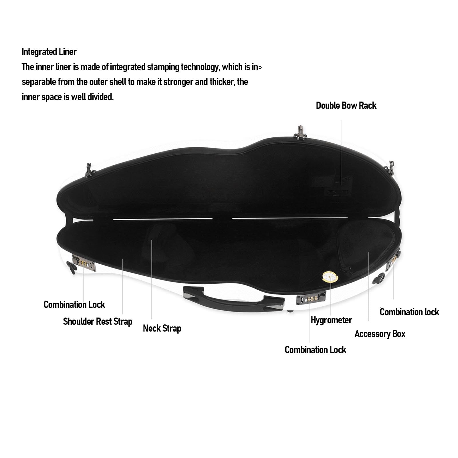 Walfront Estuche Rígido para Violín de Tamaño Completo 4/4, Carcasa Triangular de Fibra de Carbono con Cierre para Higrómetro, 2 Soportes para, Correa Doble para Violín /, 3/, 1/2 y