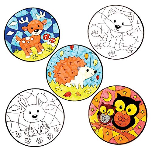 CREATIV DISCOUNT Fensterbilder Sparpack - 12 Runde Seidenbilder, 15 Cm, Weißer Rahmen