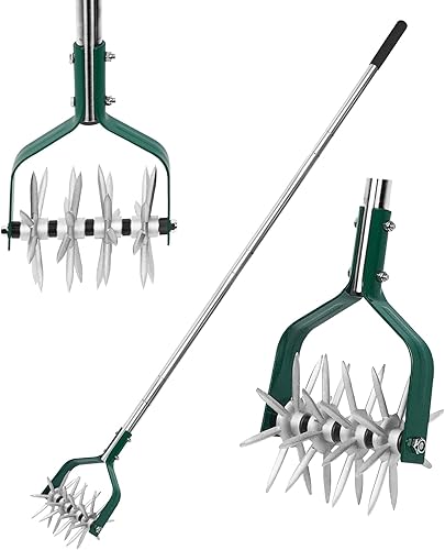 Cultivador rotativo ajustable con mango SS con púas de metal sólido desmontables, cultivador de jardín y timbre manual para aflojar y mezclar tierra