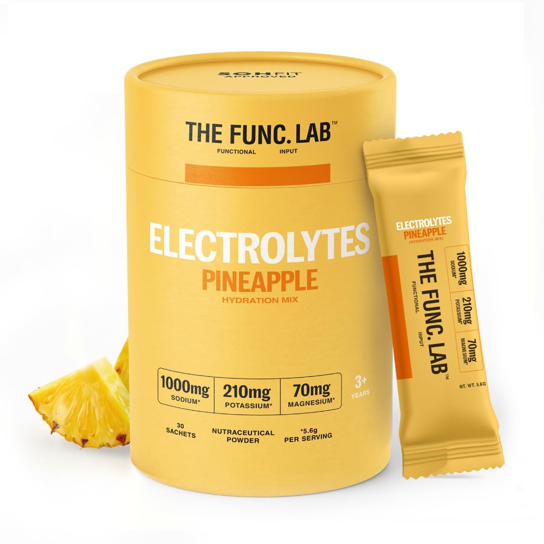 The Func. Lab Daily Electrolytes -Salty Pineapple | 30 Sachets | Instant Hydration Powder with Sodium, Potassium, Magnesium | Sugar-Free, No Preservatives | Instant Energy, Performance & Recovery Drink