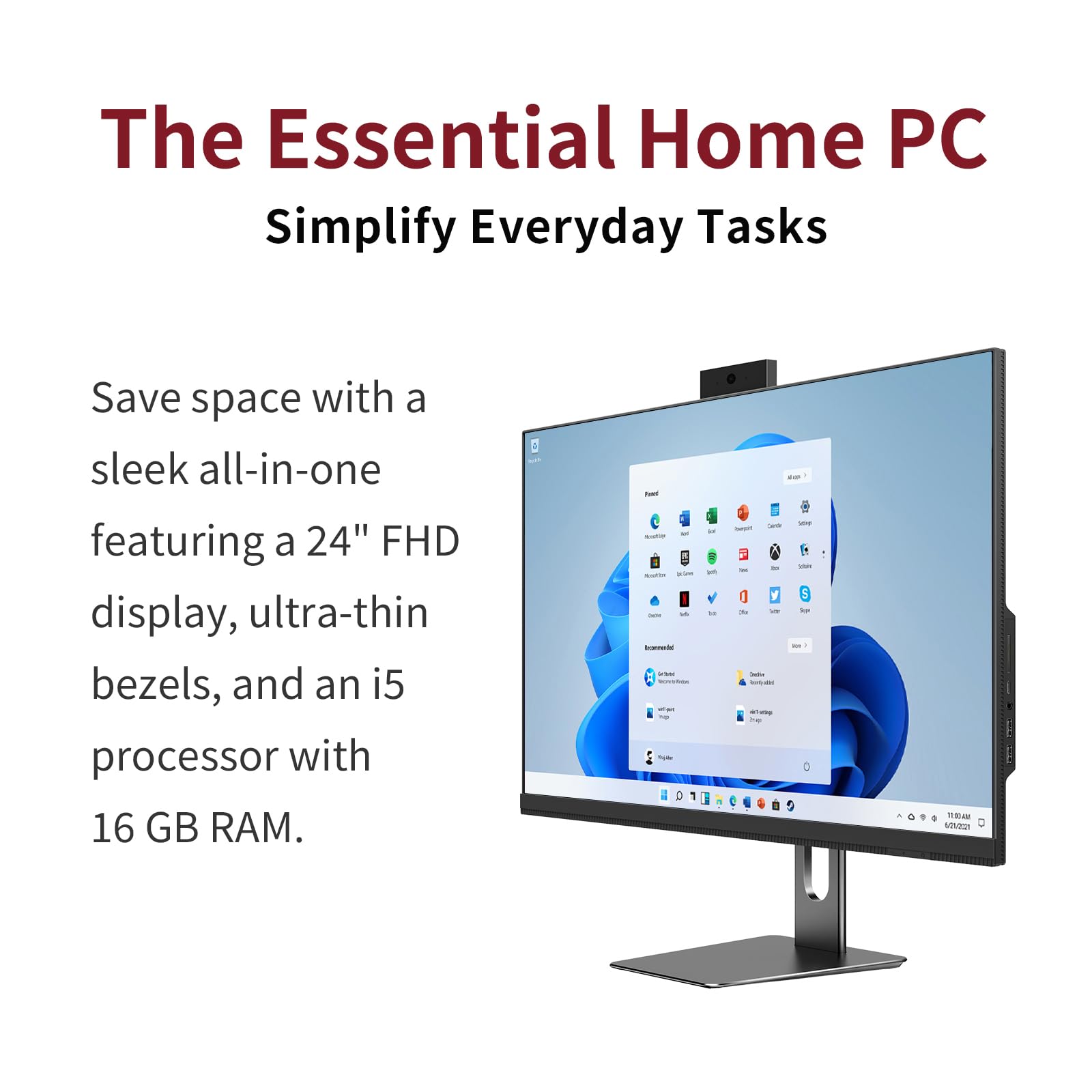 All in One Desktop Computer, 24" Display, i5 CPU Up to 3.3 GHz, 16GB RAM, 256 GB NVME SSD, Privacy Protection Webcam, WiFi 6 + BT 5.3, Win11 Home, Black - 5