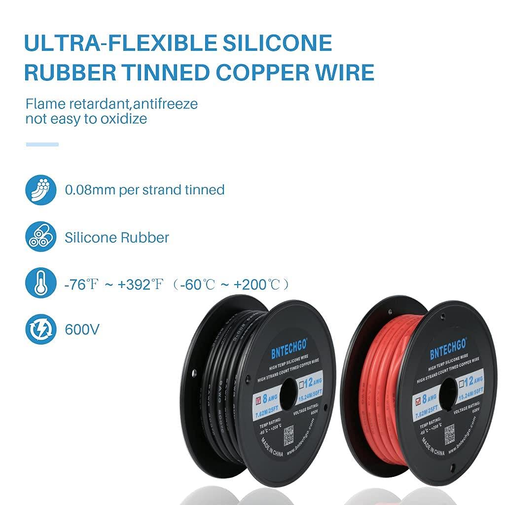 70% Off Everything BNTECHGO 8 Gauge Silicone Wire Spool red and Black Each 25ft Flexible 8 AWG Stranded Copper Wire Exclusive Special BNTECHGO 8 Gauge Silicone Wire Spool red and Black Each 25ft Flexible 8 AWG Stranded Copper Wire
