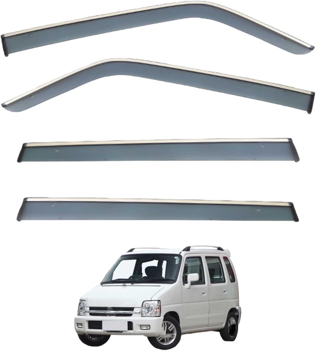 Liufangfc Normal Wind Deflectors For Wagon R Mk1-Ct-Cv 1993-1997 – 4Pc Tape-On Smoked Visors, Weatherproof, Anti-Salt/Snow, Low-Noise