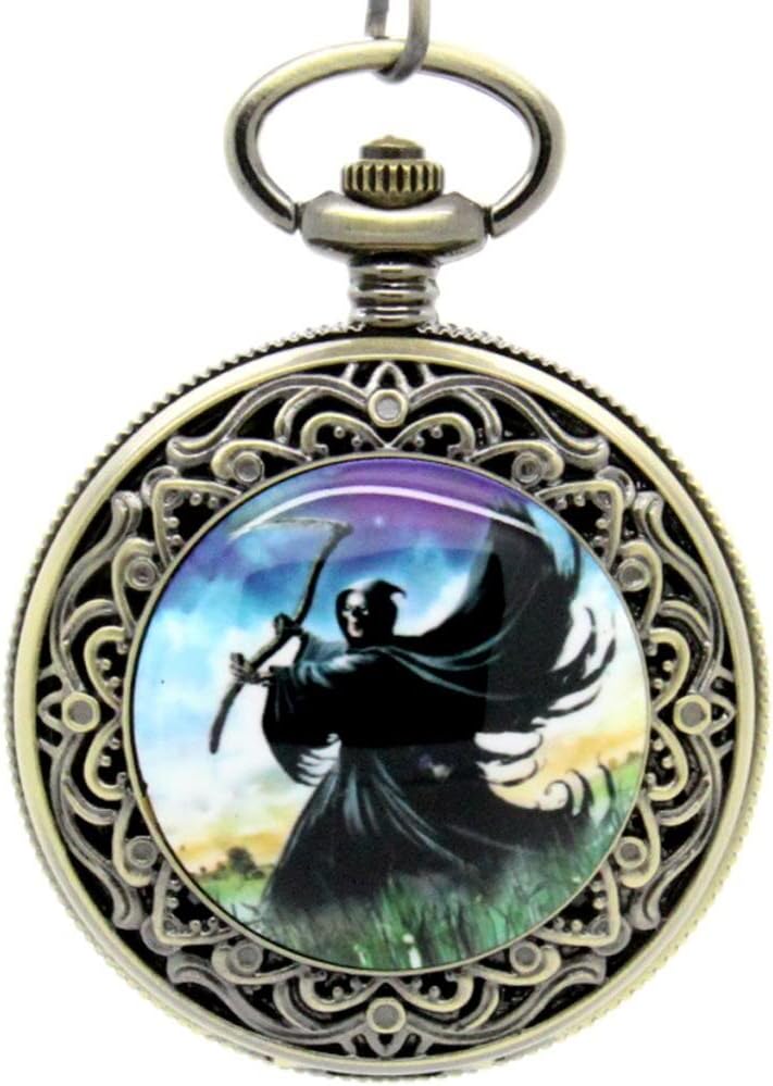 E-future Unisex Alloy Quartz Pocket Watch Skull Grim Reaper Image Bronze