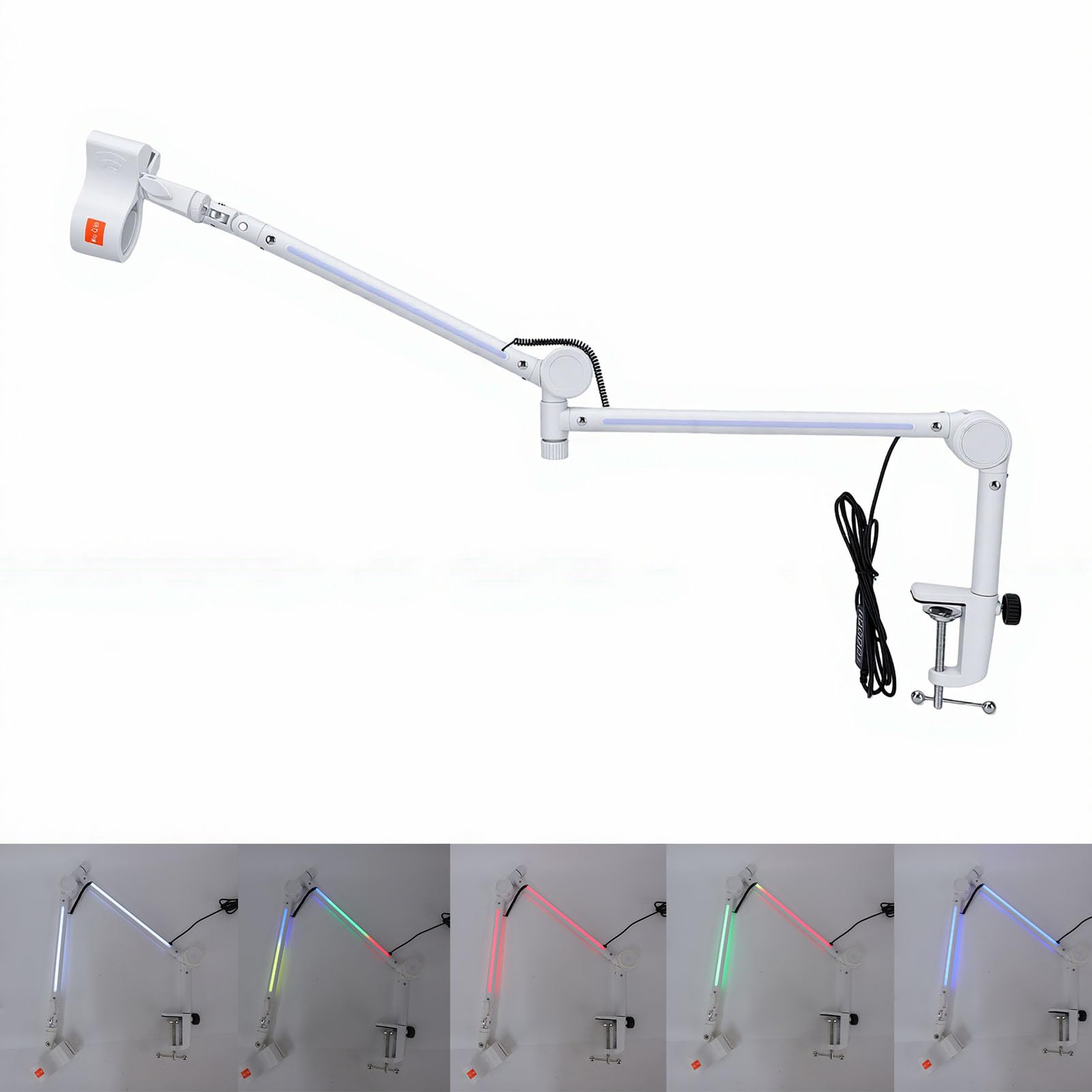 Jectse Soporte de Micrófono con Brazo Articulado RGB con 22 Modos de Color Rotación de Pivote de 360° Ajustable de 180° con Adaptador de 3/8 a 5/8 para Transmisión de Grabación de Estudio
