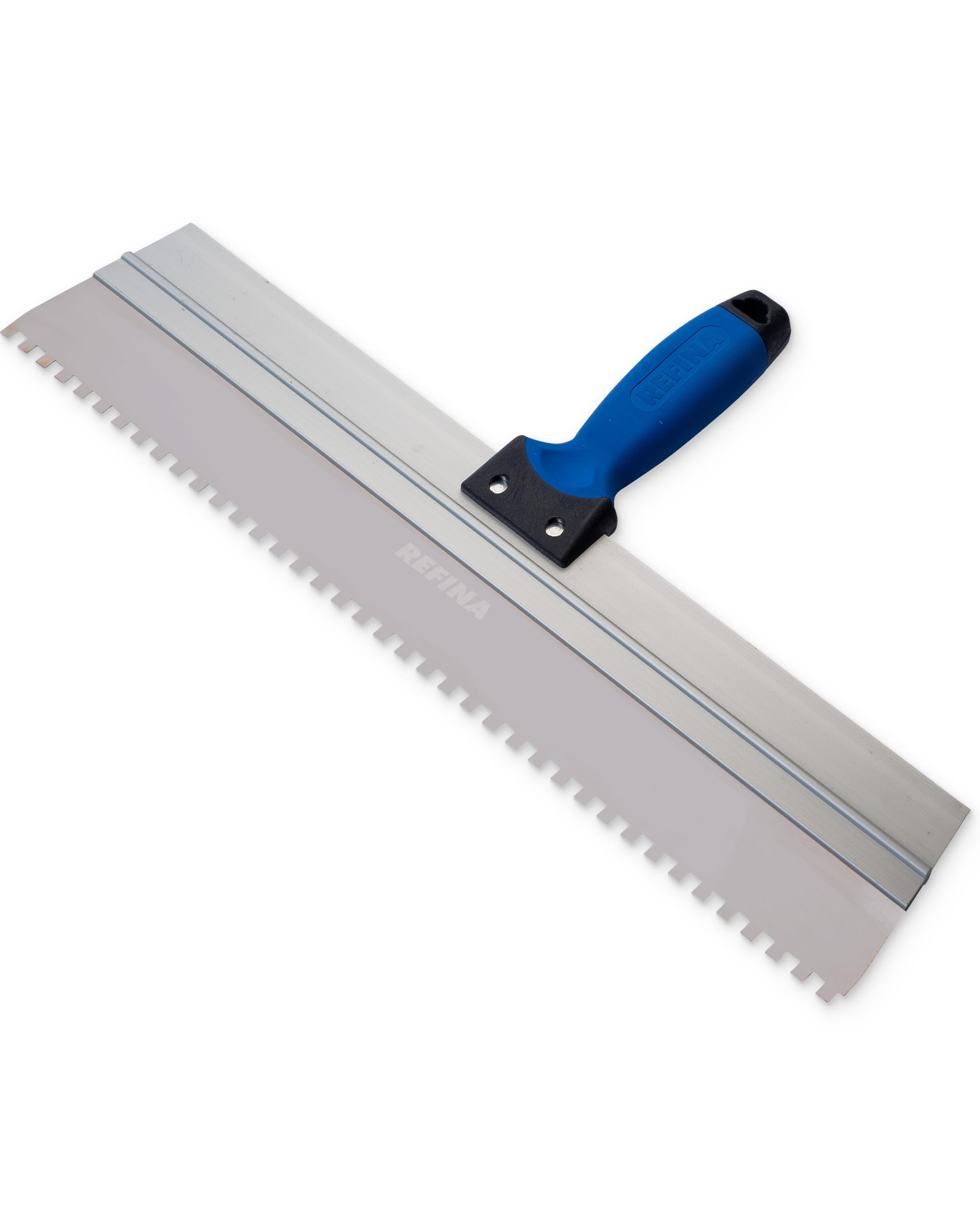 REFINA Serrated Spatula for Base Coats & Monocouche - 18" (465mm) Stainless Steel Spatula w/ 6mm (C2) Square Notch Blade & Ergonomic Grip - Rendering Tools for Reducing Air Pockets & Levelling