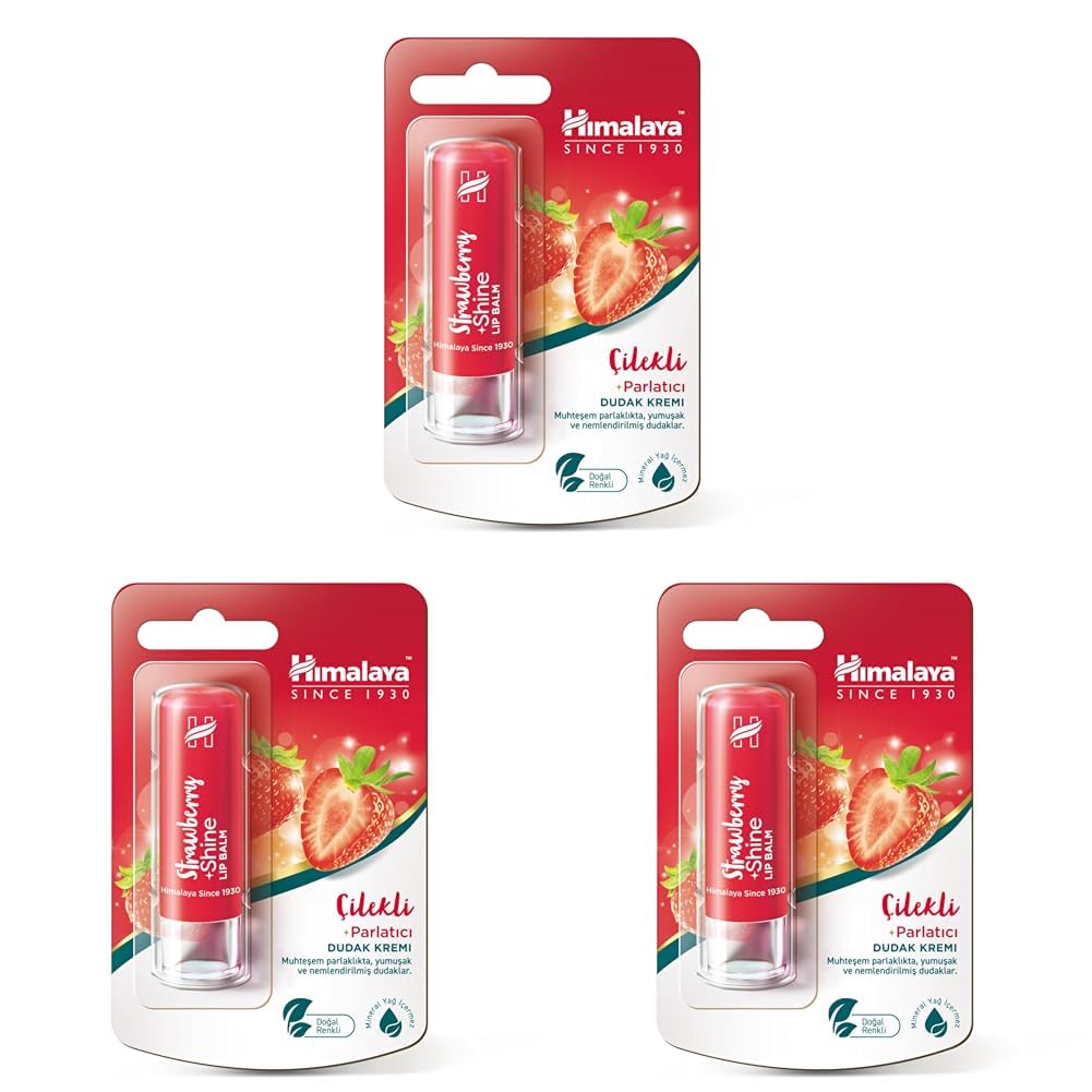 Himalaya Parlatıcı Dudak Kremi, Lip Balm, Çilek, Kayısı Çekirdeği Yağı, Nemlendirici,%100 Doğal Renk, Silikon İçermez, 4,5 gr (3 paketi)