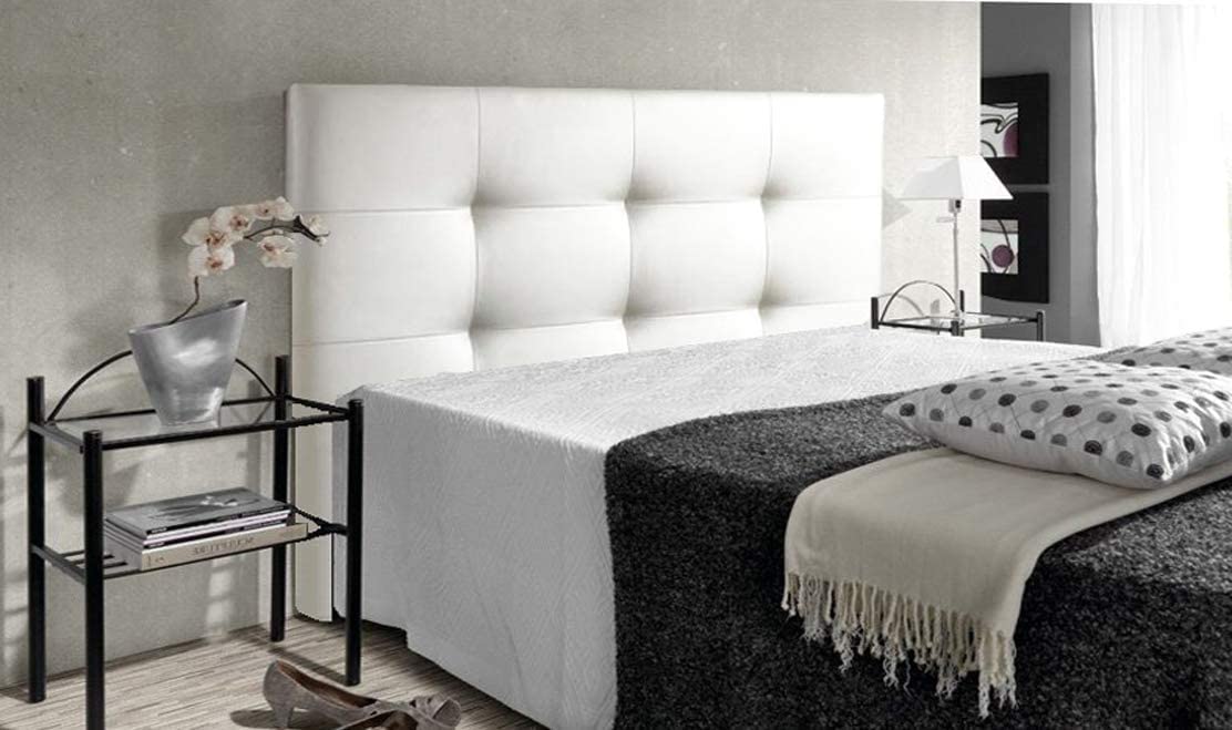 ONEK-DECCO Cabecero de Cama Mod. Tennessee Largo, en Polipiel, Acolchado de Espuma,Cabezal Cama niño, Juvenil y Matrimonio. Altura 125 cm.(apoyado en el Suelo con Antideslizantes) (150x125, Blanco)
