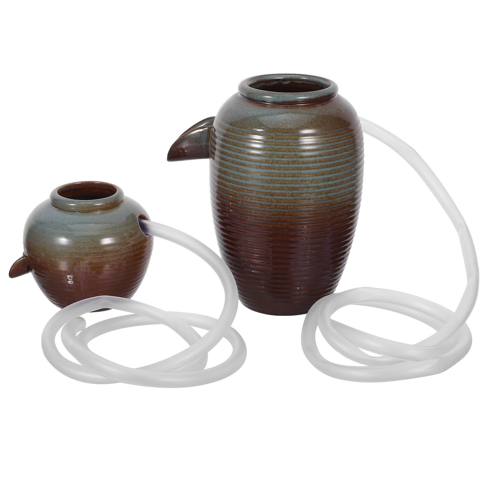 2 Pezzi Fontana da Giardino Esterno in Ceramica a Forma di Vaso con Cascata Ricircolante e Circolazione Naturale Dell'acqua per Patio e Stagno Acquatico